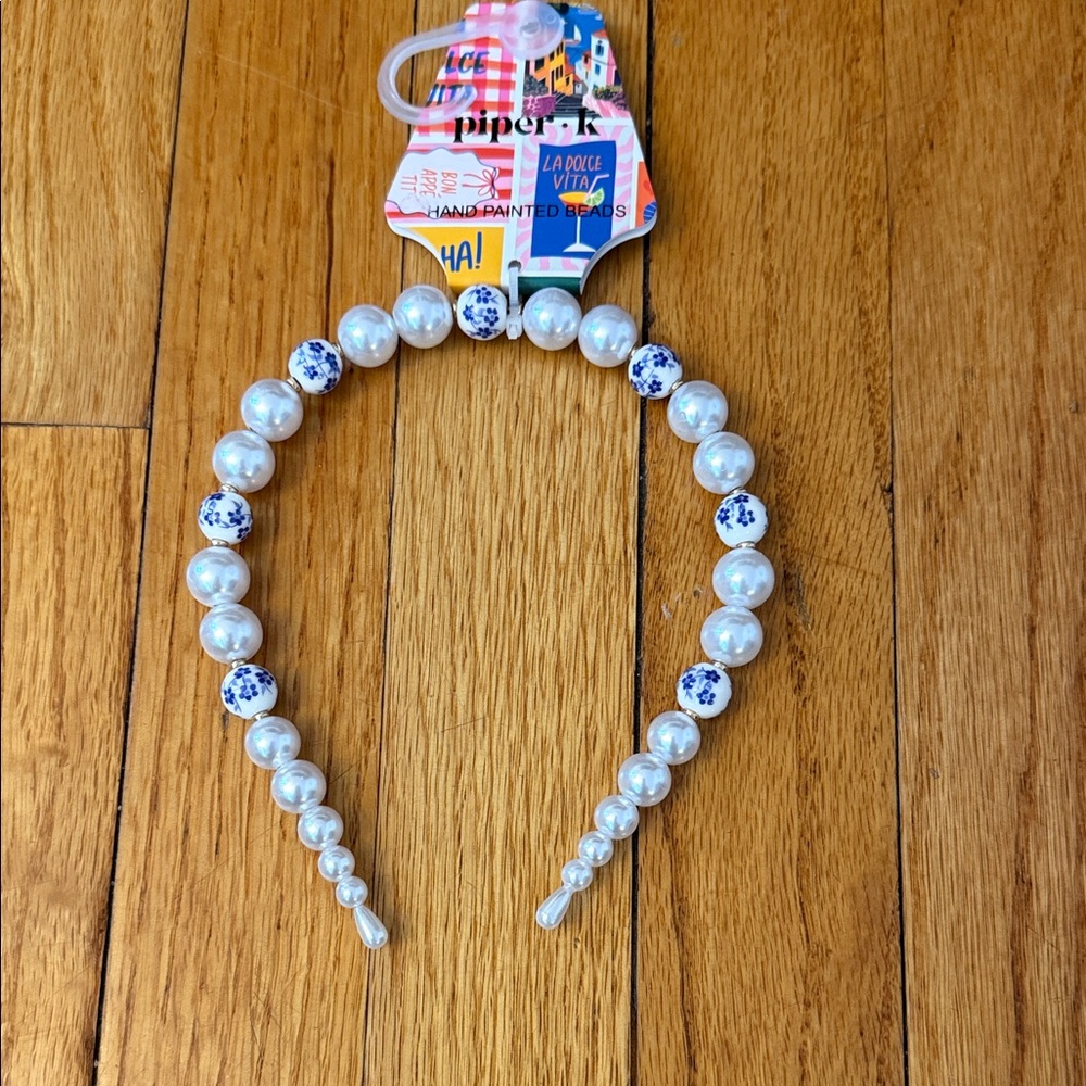 Piper Kids‎ White and Blue Beaded Headband